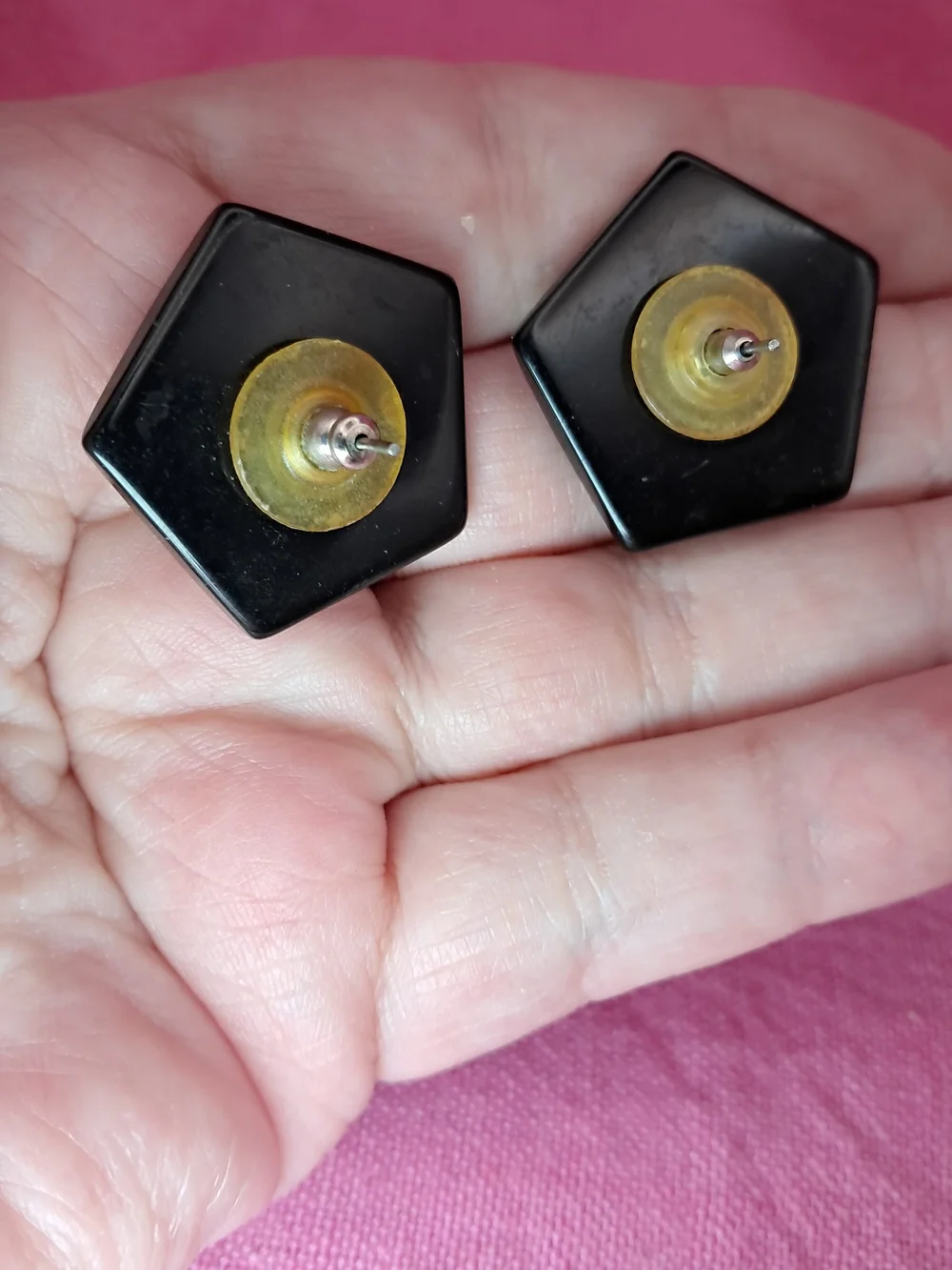 Iridescent Pentagon Shaped MOP Stud Earrings w/ Labradorite-Style Shimmer